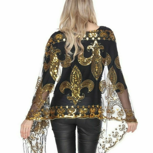 Sparkling Sequin Fleur De Leis Shawl-ONE S… - Picture 2 of 4